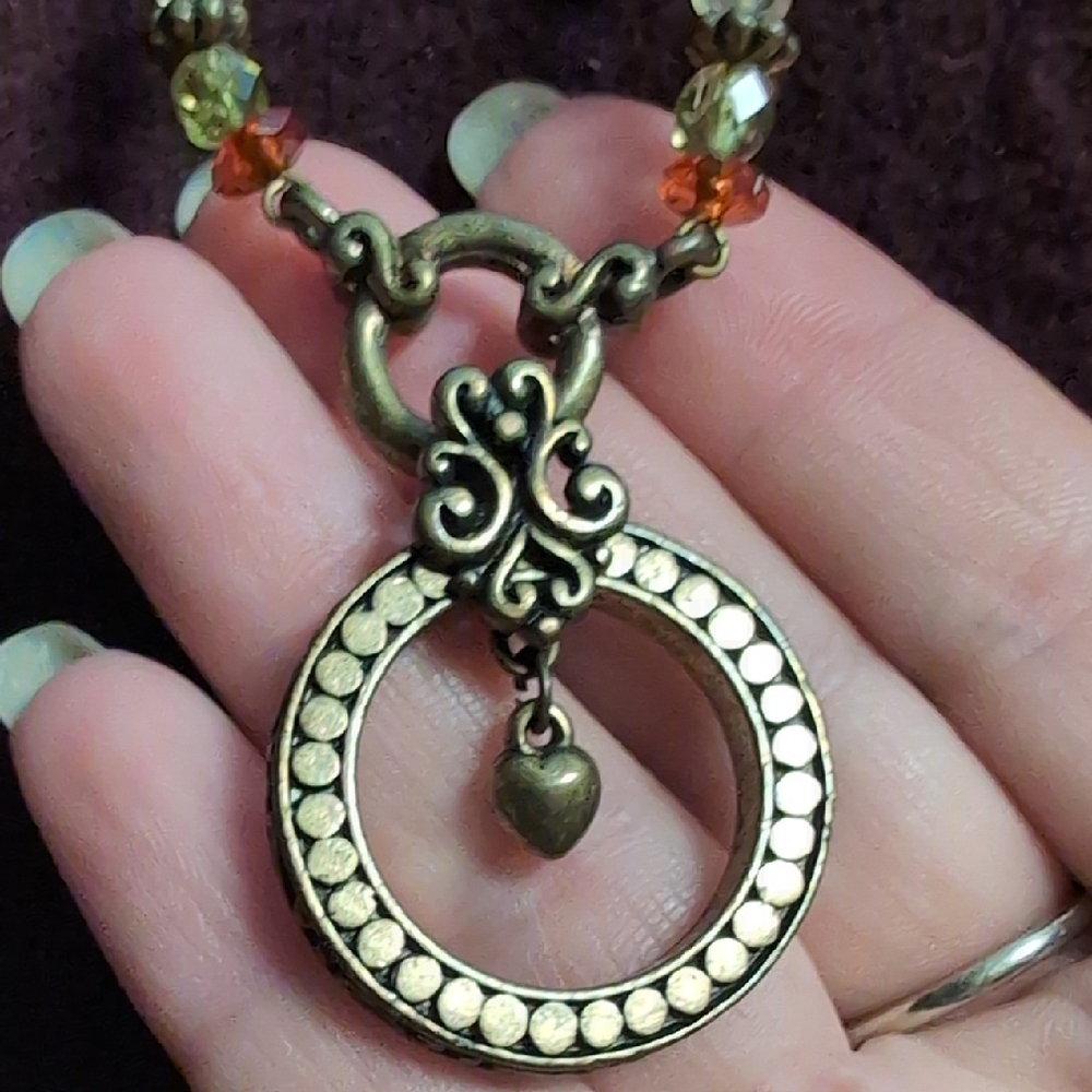 Ornate Sliding Circle Scroll Work Beaded Necklace